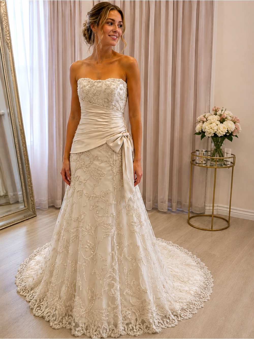 Maggie Sottero Strapless Lace A-Line Bridal Gown in Ivory